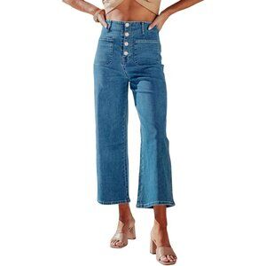 Women's Wide Leg Jeans High Waisted Stretchy Straight Leg Jeans Buttoned